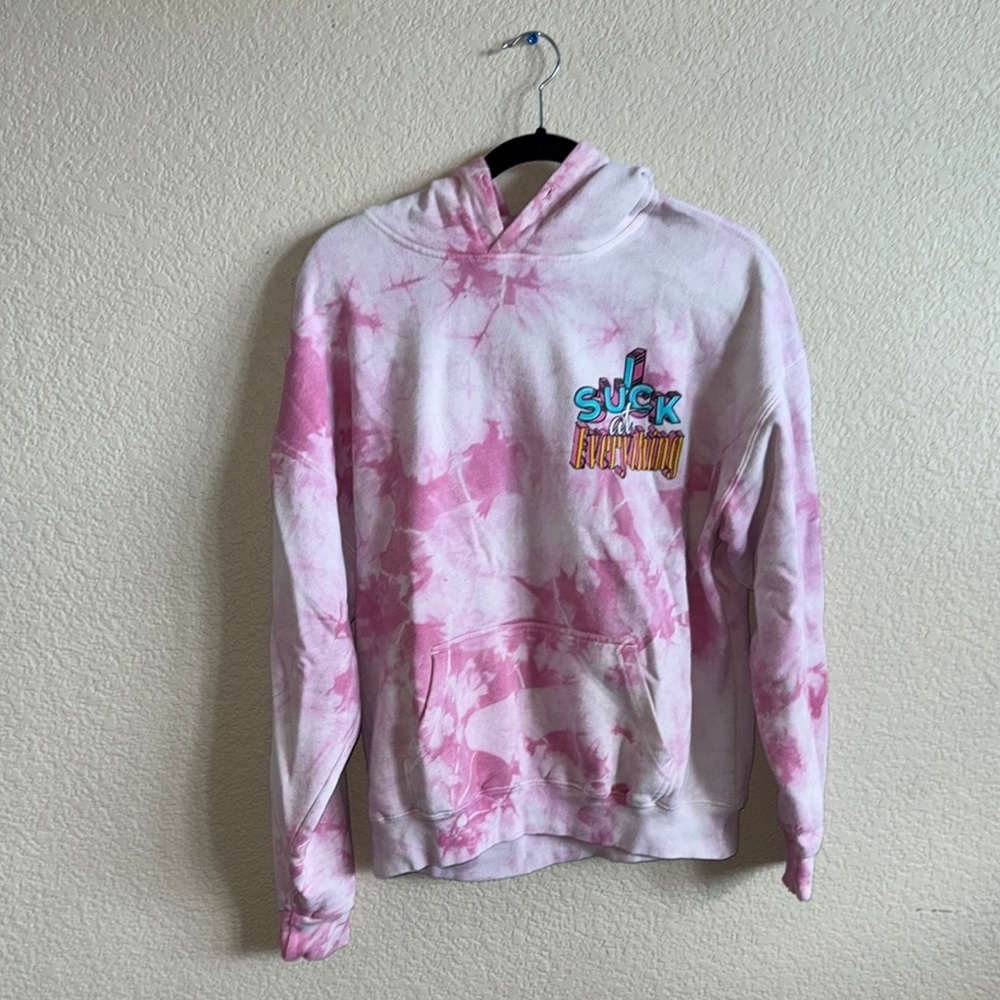 Pink Tie-Dye Hoodie with Bold Graphic